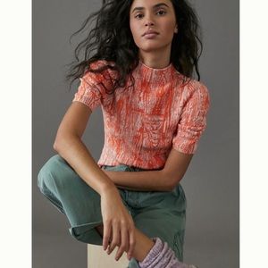 Maeve By Anthropologie Mock Neck Short Sleeve Knit Top Sweater XL